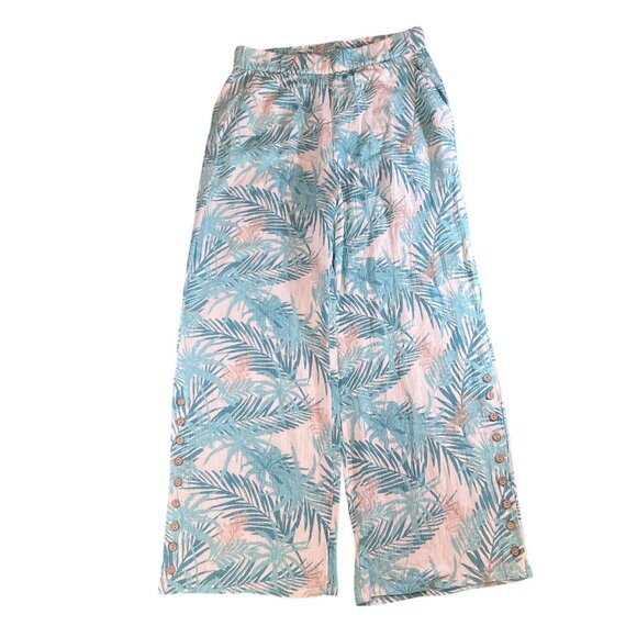 Soft Surroundings Womens Tropical Print Wide-Leg Pants Elastic Waist Buttons - L - Picture 1 of 7